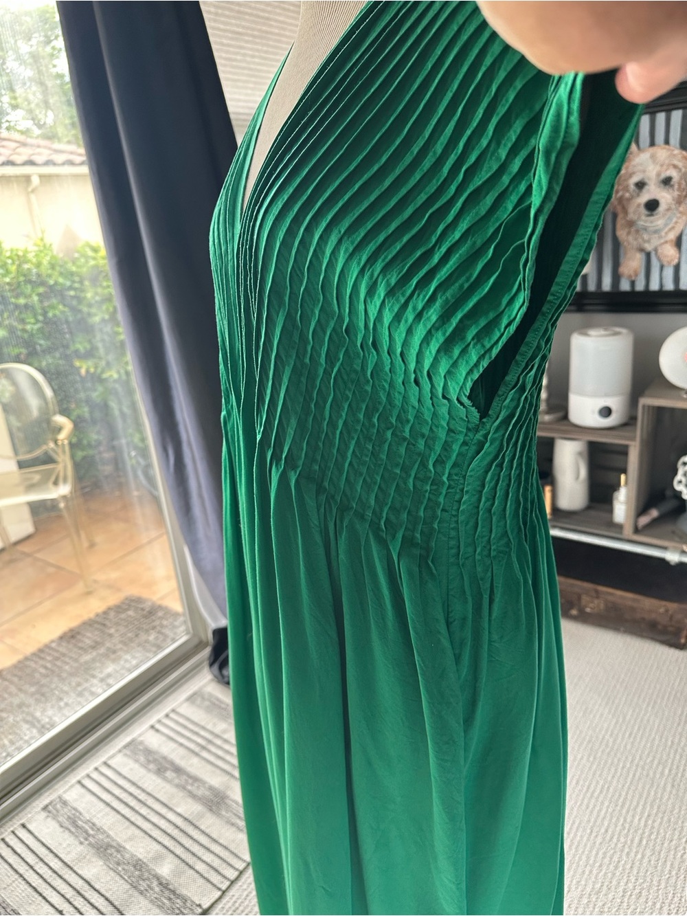 & Other Stories Maxi Dress Emerald Green Pleated V‑Neck size large - Picture 10 of 16